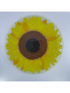 vintage handcrafted fused glass sunflower plate 12-inch